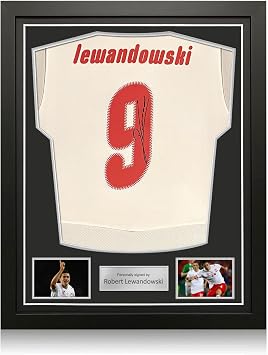 Exclusive Memorabilia Robert Lewandowski Signed Original Poland 2008 Soccer Jersey Fan Style. Standard Frame