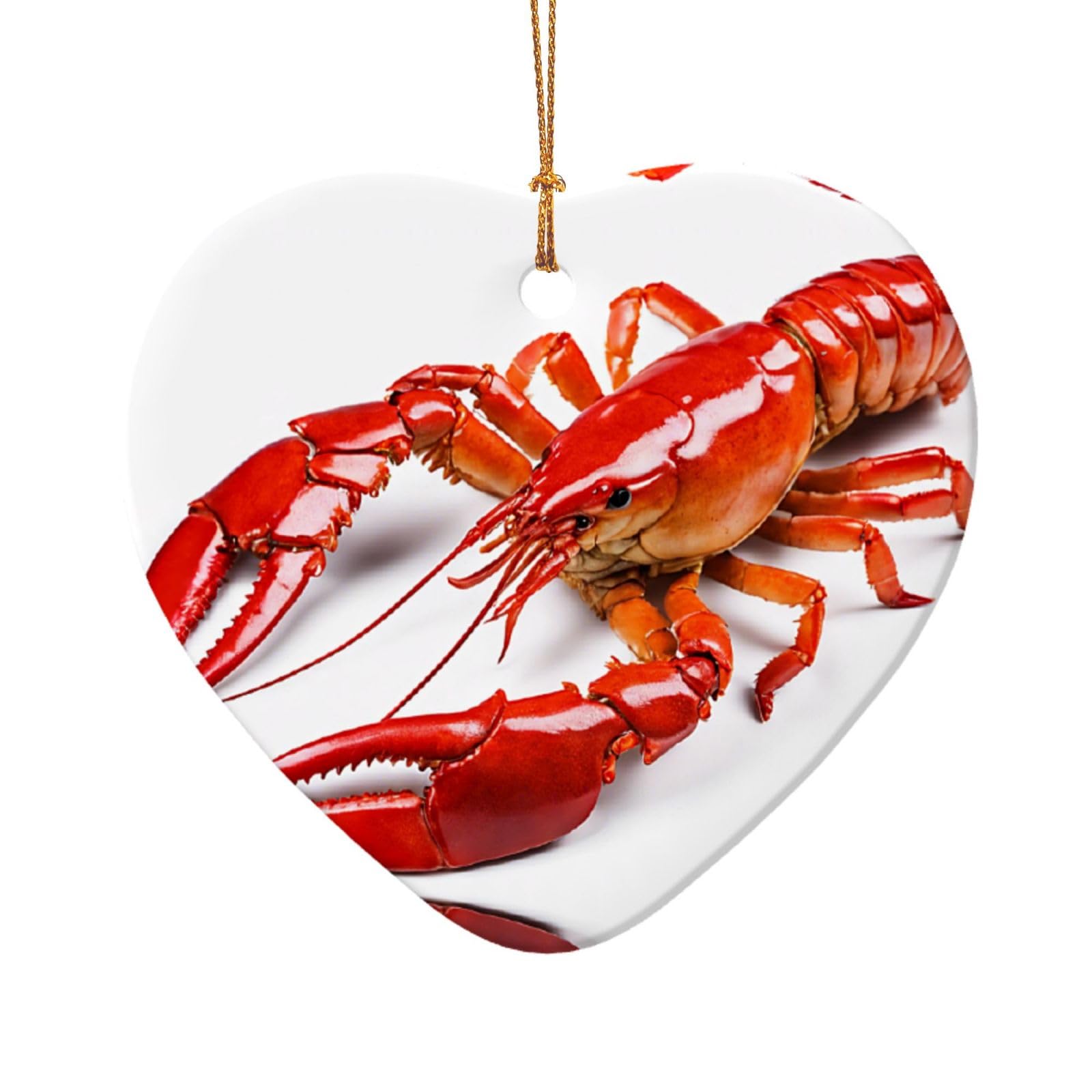 Augustrush Heart Shape Ceramic Christmas Ornaments, Lobster,Double-Sided Tree Hanging Decor For Xmas Fireplace Party, Festive Holiday Decorative Keepsake Gift Set, Round &