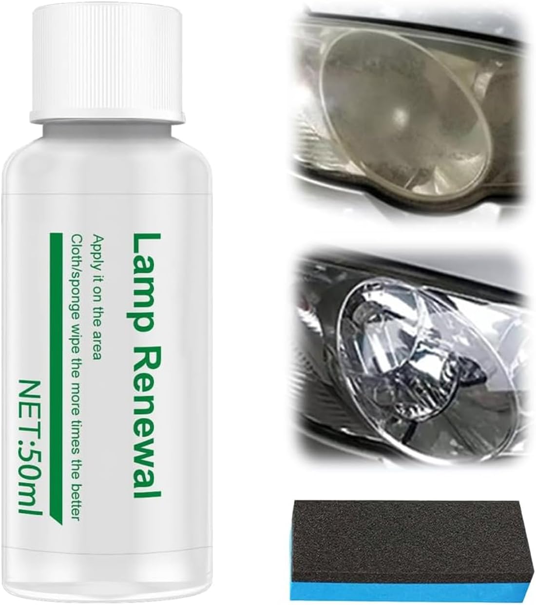 50ml Auto Long-Lasting Effective Headlight Repair Fluid, Automotive Headlight Restoration Kits, Car Headlight Cleaner, Headlight Lens Restore Polishing Kit with Sponge for Cars