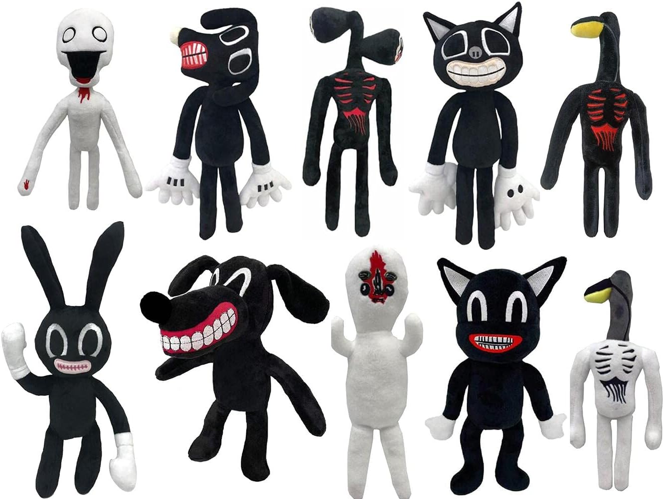 Siren Head Family Portrait Set - 10 PCS Plush Toys - Siren Head, Dog, Cat (Black)