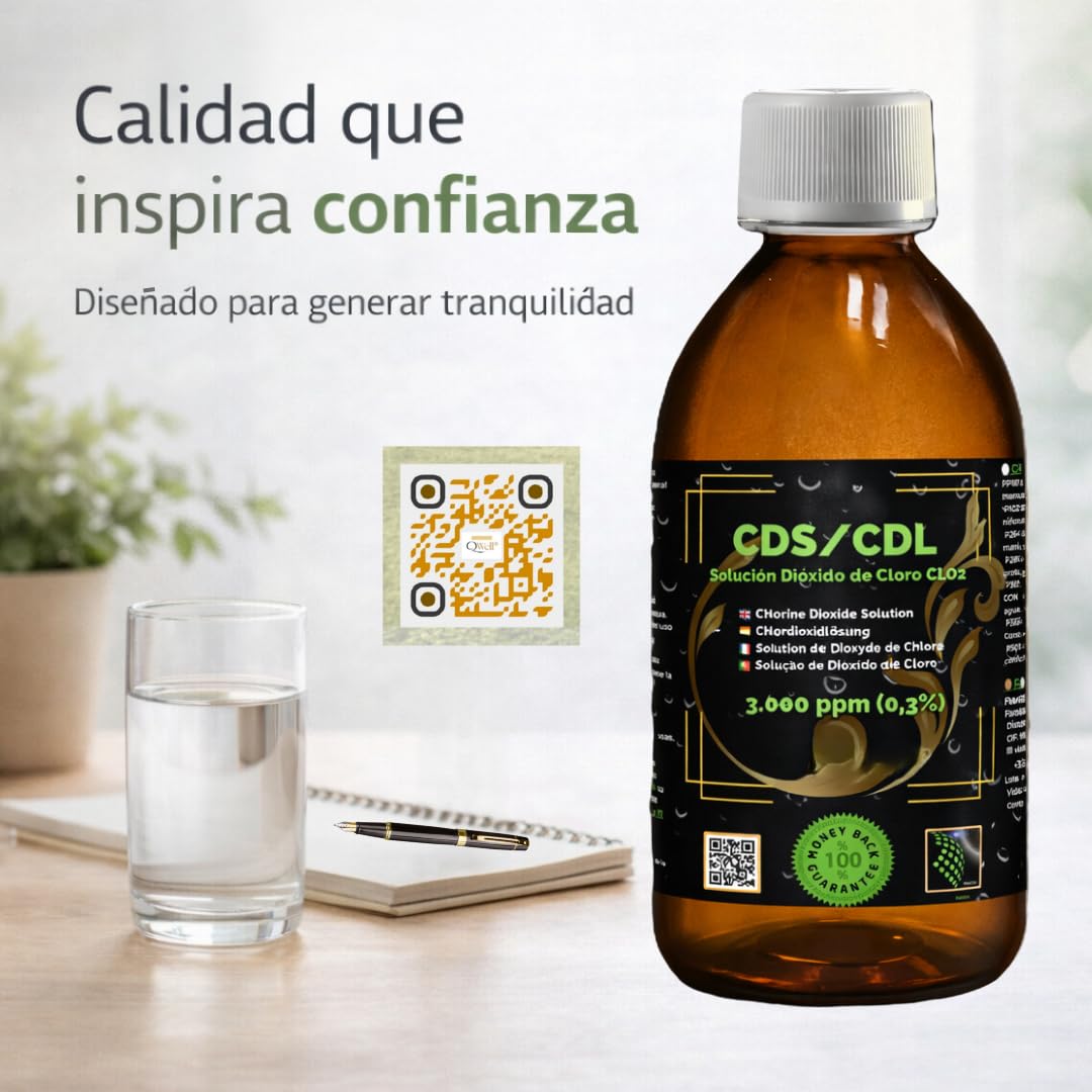 CDS/CDL 3 000 ppm | Lot de 2 x 250 ml - (500 ml) - Solution de dioxyde de chlore dans une bouteille en verre ambre avec bouchon de sécurité et doseur en cadeau | Haute pureté