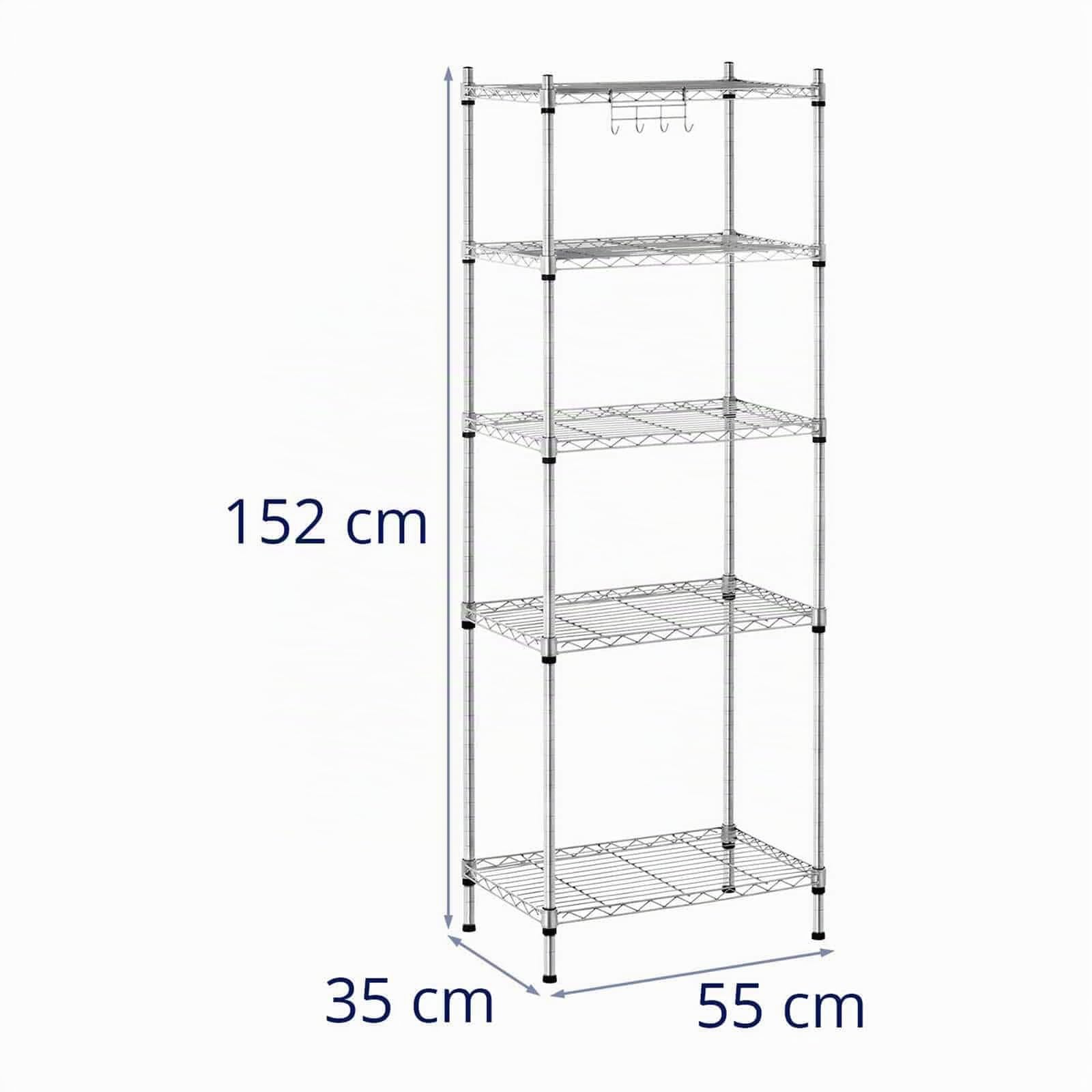 Royal Catering RCMR-1500P19 Mensola Metallica Modulabile (35x55x150 cm, 5 Ripiani Max 150 Kg, Resina Epoxica, Grigio)