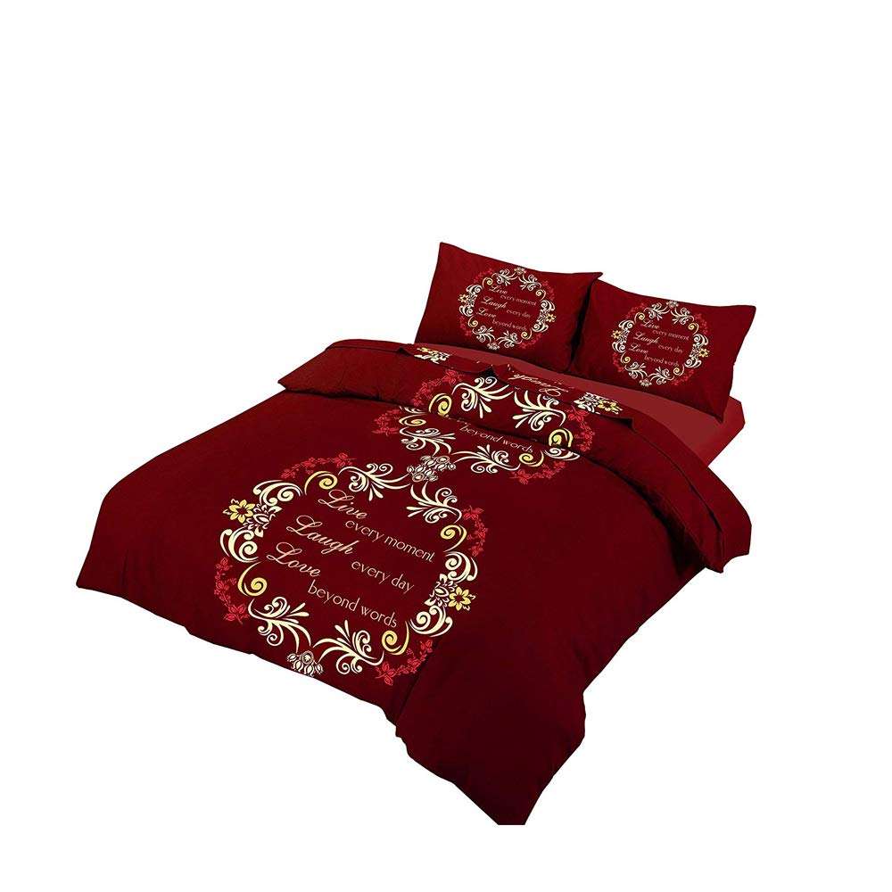 De Lavish Asher Red Flannelette Duvet Cover Set Double With Pillowcases Quilt Reversible Cotton,
