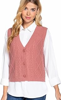 Sponsored Ad - Women Cable Knit Sweater Vest Button Down Sleeveless Classic Cardigan Vests with Pocket Outwear Tank Tops