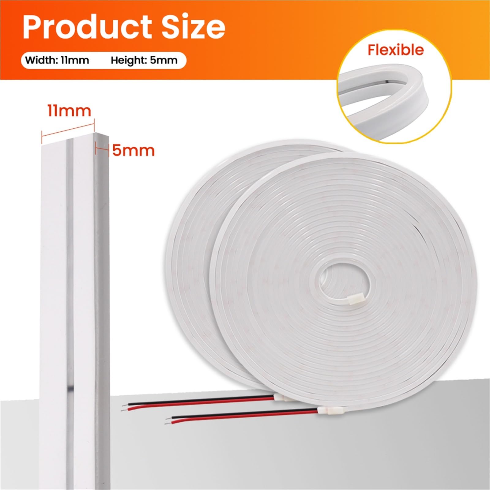 Tira de neón DC 24 V 0,5-20 m, impermeable IP67, multicolor, retroiluminación de TV, manguera de silicona flexible para el hogar (blanco, 9 m)
