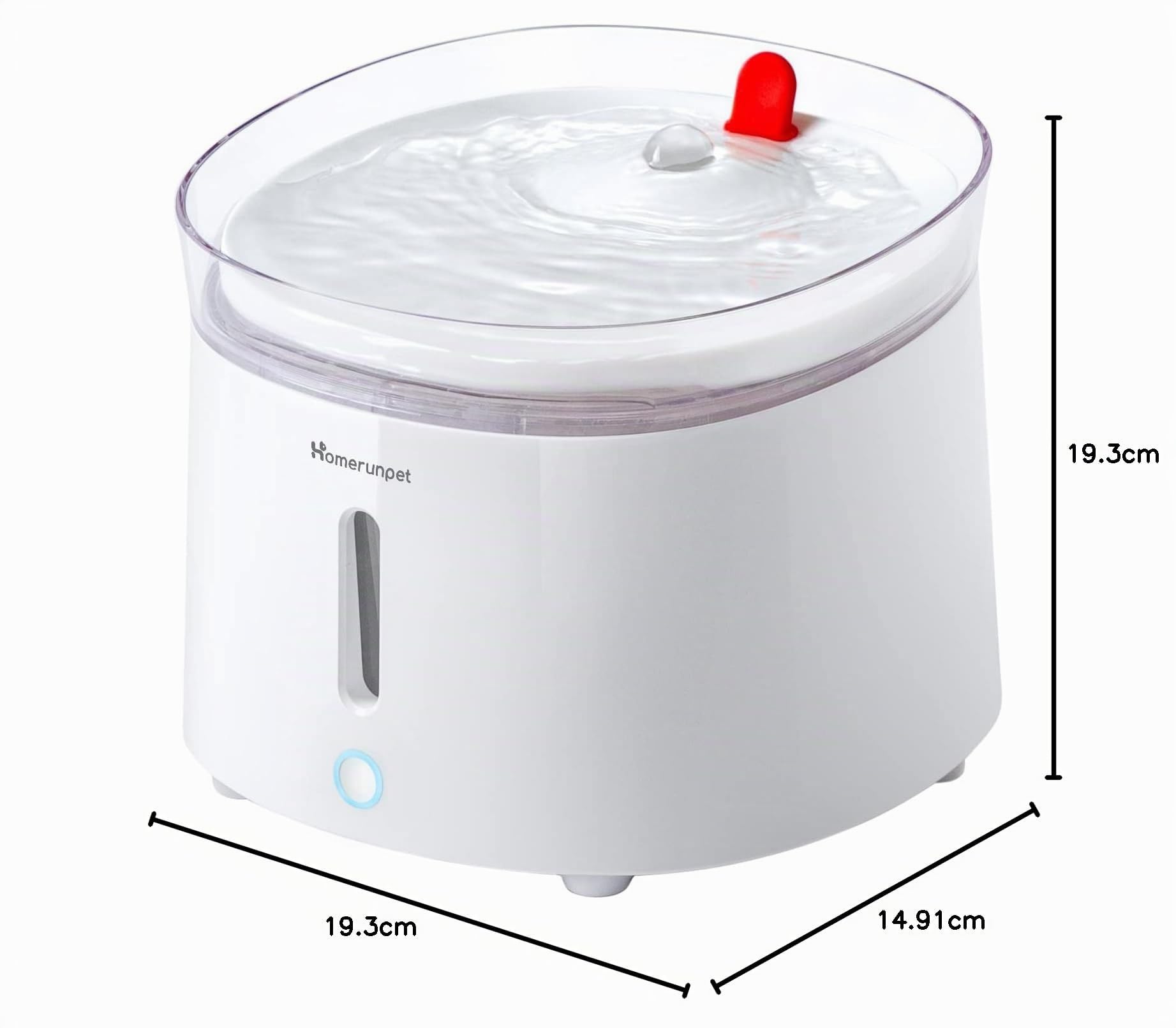 Homerunpet Fuente de Agua para Gatos y Perros con Bandeja de Porcelana y Bomba Autolimpiante Inalámbrica, Ultra Silenciosa, Fácil de Limpiar y Montar, Luz LED Inteligente, 2L