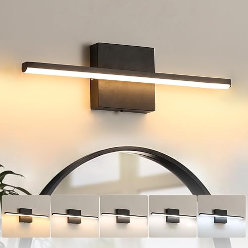 Moderna lámpara de tocador de baño de 16 pulgadas, 14 W, lámpara de baño negra sobre el espejo, regulable 5CCT LED iluminación de pared para espejo