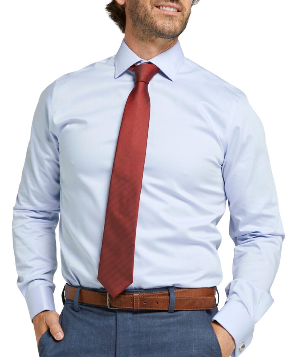 Double TWOMen's Dress Shirt Long Sleeve Plain Formal Business Wedding Non Iron Shirt Slim or Regular Fit