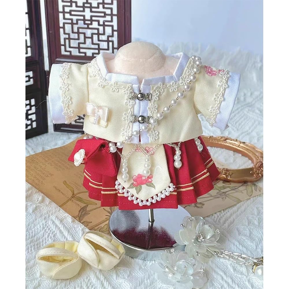 Set De Vêtements Pour Poupée 20 Cm – Manteau, Jupe, Sac à Dos, Chaussures – Style Hanfu Brodé – Accessoire Pour Peluche