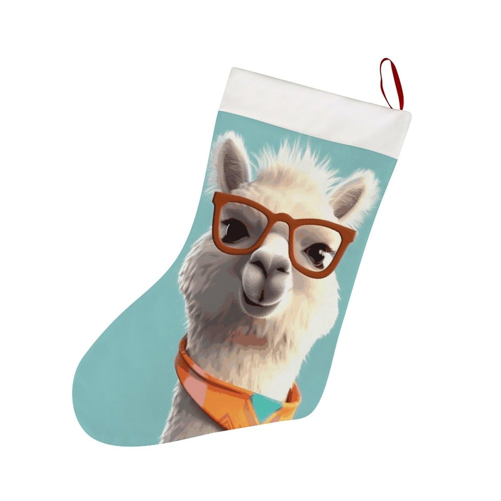 Qmnbtes Red And White Christmas Stockings 18” Large Xmas Stocking Hanging Ornaments Felt Funny Cartoon Llama Christmas Stockings Personalized Hanging Stocking For Tree Fireplace Family Holiday Party Decoration