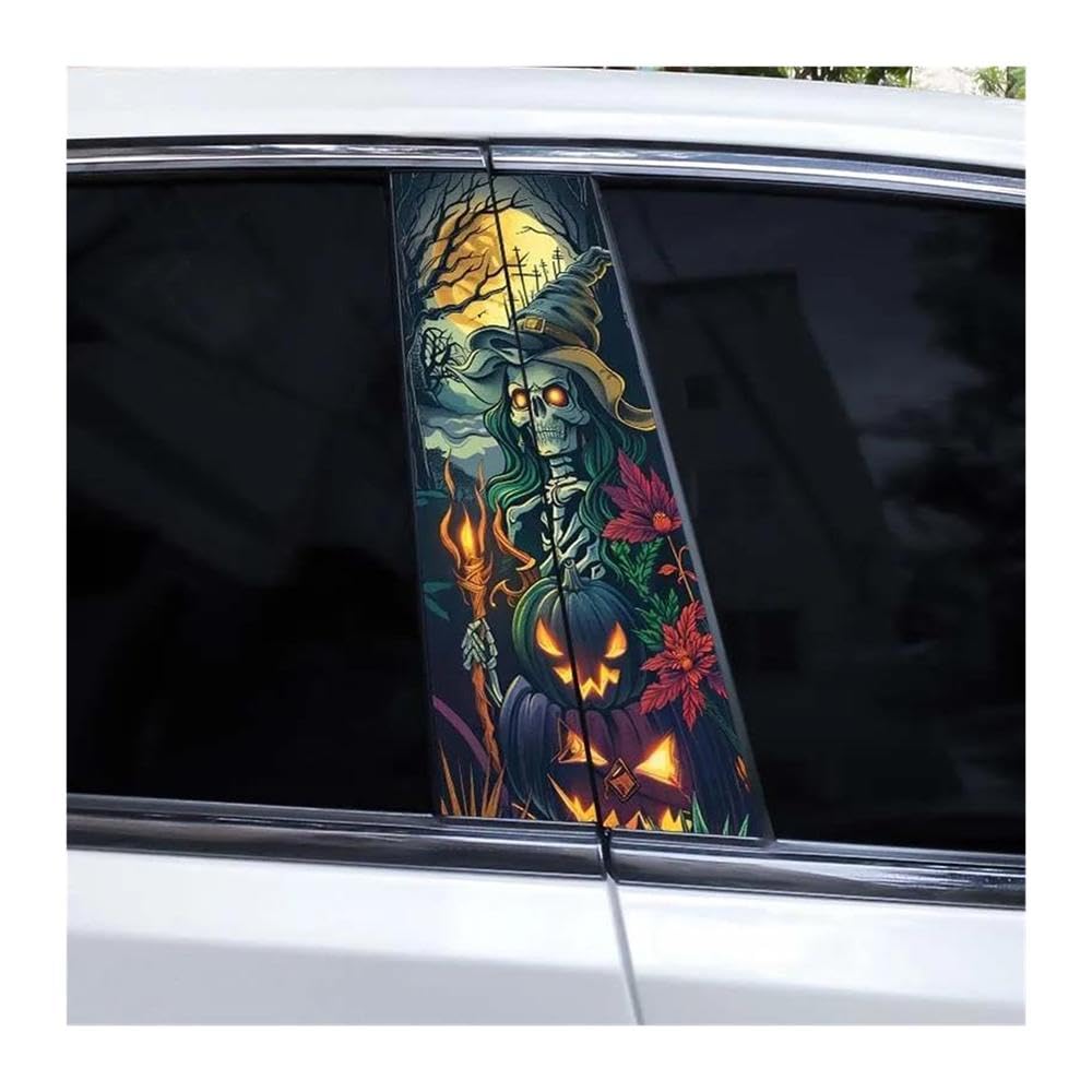 Body Parts 2pcs Car Window Pillar Stickers Halloween Pumpkin Ghost Horror Stickers DIY Vinyl Waterproof Stickers(C)