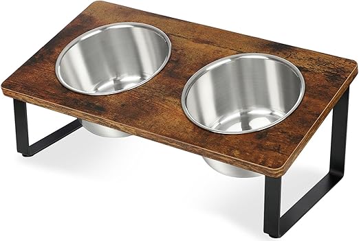 Elevated Dog Bowls for Small Medium Wood Dogs Raised Bowl Stand with 2 Stainless Steel Deep Dog Food and Water Bowls, Anti Vomit, Non-Slip Feeding Dishes(Tilted,3 inches in Height, 40oz