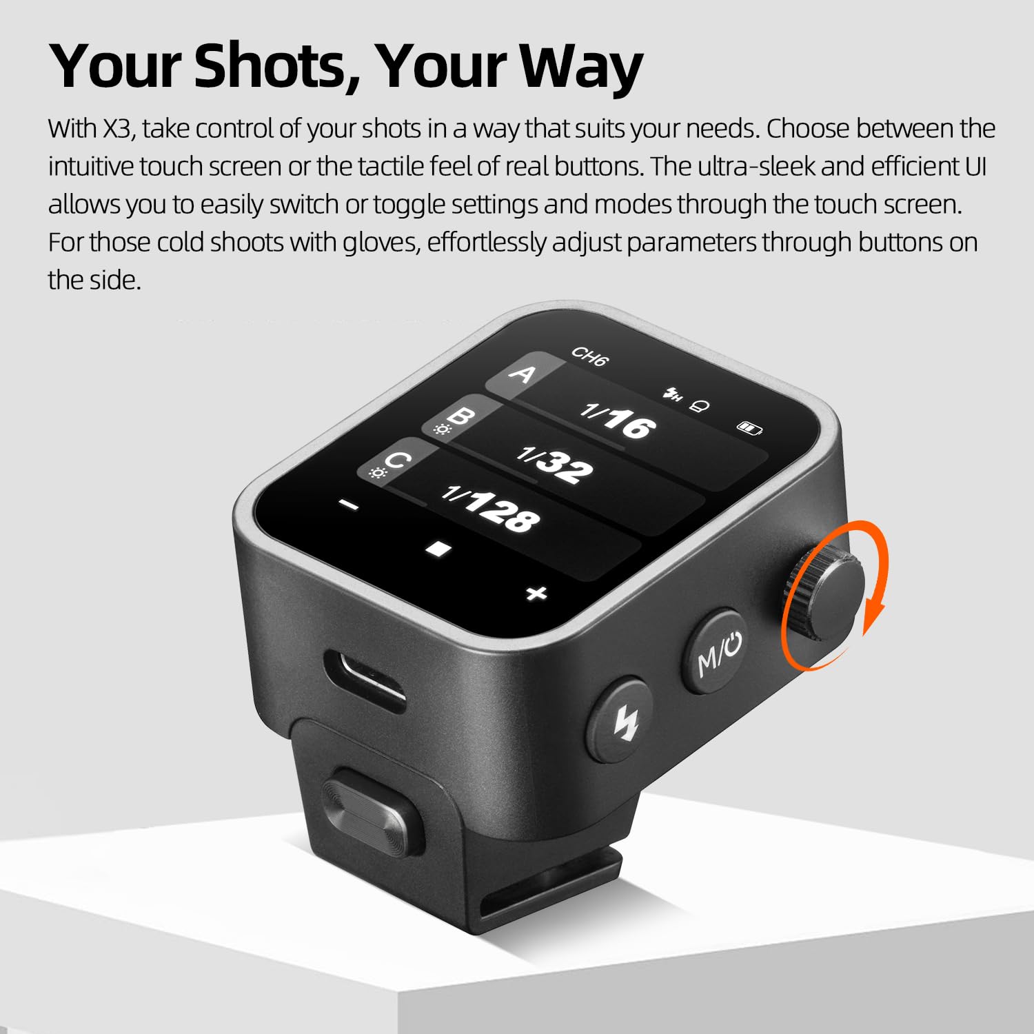 Godox Guide de flash sans fil X3 F à écran tactile TLL - Mesure automatique - Synchronisation haute vitesse - Batterie au lithium intégrée - Flash de studio - Déclencheur sans fil - Charge rapide
