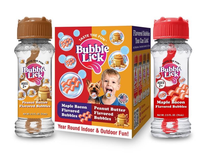 Bubble Treats Variety Pack - Peanut Butter & Bacon Maple Flavored Pet Bubbles (2.5 fl oz, 4 Pack) - Edible Pet Bubbles