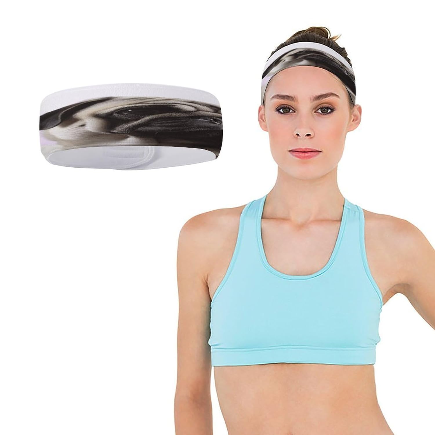 Pug Dog Headbands Fashion Moisture Wicking Sweatband Lightweight Soft Sports Headband Non-Slip Accessories Hair Bands for Fitness Workout Stretchy Unisex Hairband image 3