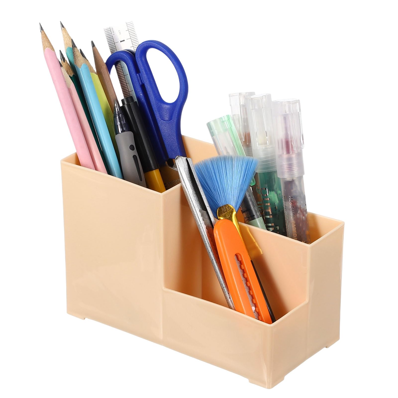 Muiltvoe Desktop Organize Pen Case, 5.91 x 2.95 x 3.94 Pencil Holder Compartments Desk Pen Storage for Pencils Markers Makeup Brushes Offices Homes, Gray