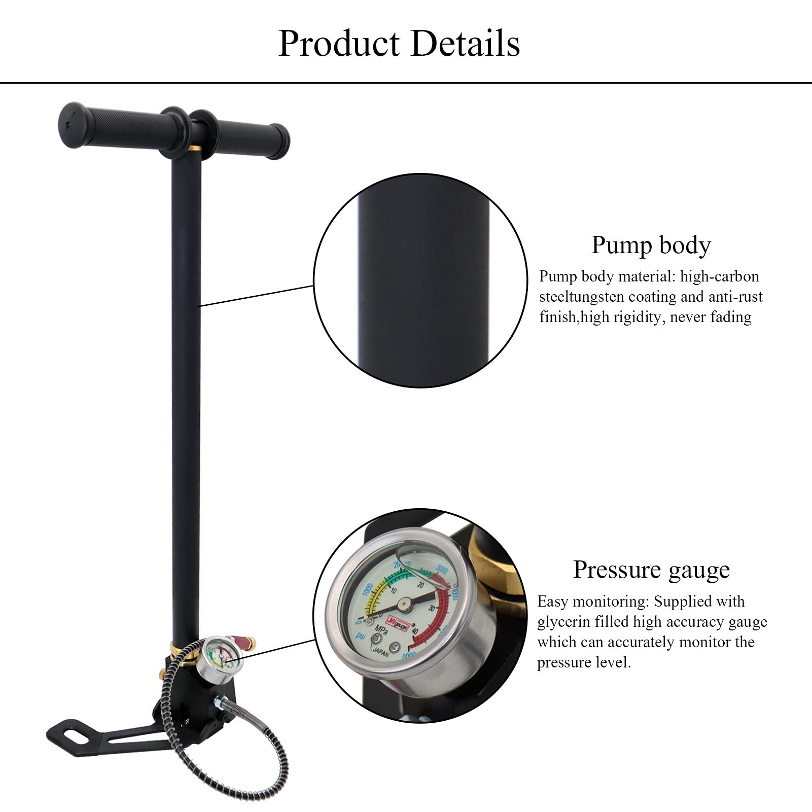 TOPA SPORT High Pressure Hand Pump 3 Stage 4500Psi Hand Air Pump Air