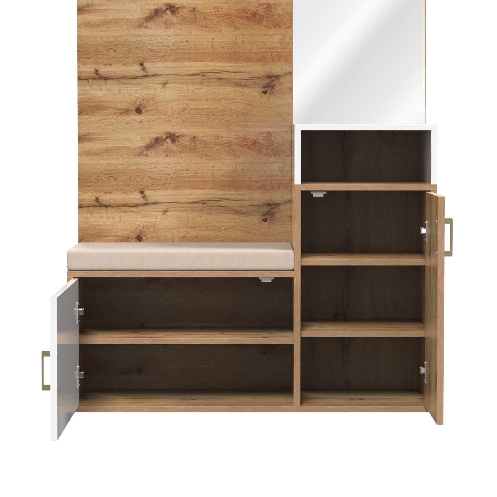 YEHTOKHOME Ensemble d'armoires,Armoire multifonctionnelle avec Miroir,Meuble à Chaussures et portemanteau Mural,Meuble d'entrée avec Banc et patères (Blanc)