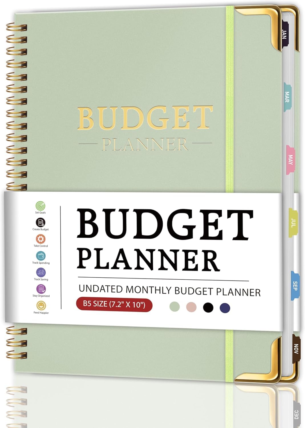 Budget Planner - Monthly Budget Book with Expense Tracker Notebook, 7.2" x 10", Undated Financial Planner＆Bill Organizer to Manage Your Money Effectively, For Families, Business, Green