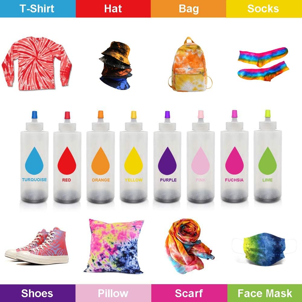 Tie-Dye Kit,2021 New Update 8 Colors Fabric Textile Paints Colorful Tie Dying Sets, Muti-Color Dyes Permanent Paint for DIY Arts Clothes Fabric