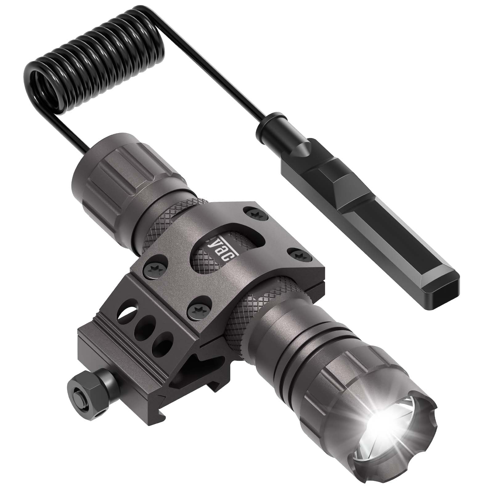 Feyachi Tactical Flashlight, 1200 Lumens Small Flashlight, with Offset Mount & Pressure Switch, 200m Beam Range, 4H Runtime, Rainproof and Shockproof for Outdoor Hunting, Search, Rescue