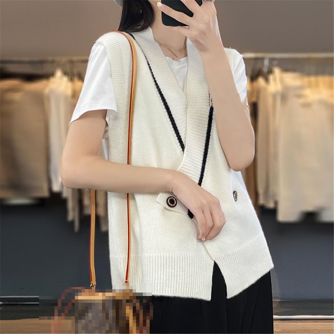 Alloaone Gilet en Cachemire Tricoté sans Manches À Col en V pour Femme