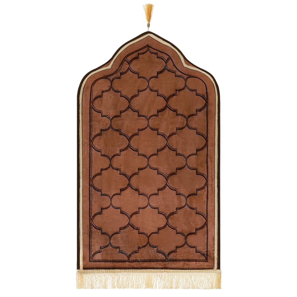 haozaikeji Velvet Prayer Mat Irregular Arch-shaped Muslim Prayer Mat Rug with Tassels Soft Turkish Rug Padded Cushion Great Ramadan Gifts for Women and Men 2 Size