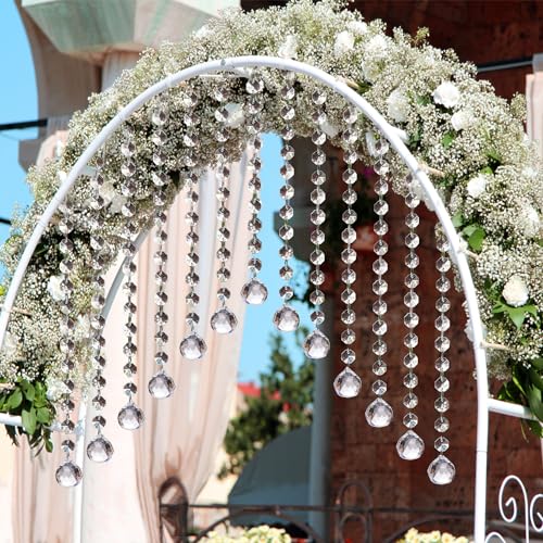 Image of Jishi 33ft Crystal Garland Strands, String of Beads w /Crystal Ball Prism Pendant, Hanging Crystals for Decoration for Centerpieces Chandeliers Christmas Ornaments, Clear Acrylic Diamond Beaded Chains