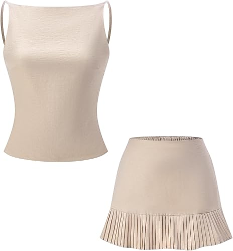 winkbay Women's 2 Piece Going Out Outfits Backless Boat Neck