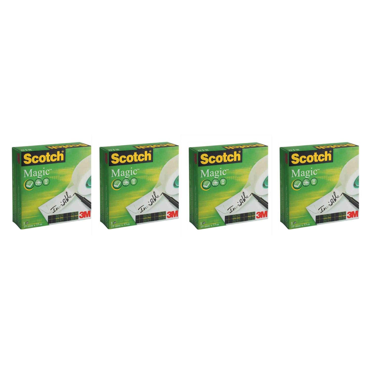 Set di 4 nastro adesivo invisibile 19 mm x 33 m, in scatola individuale, Scotch 810