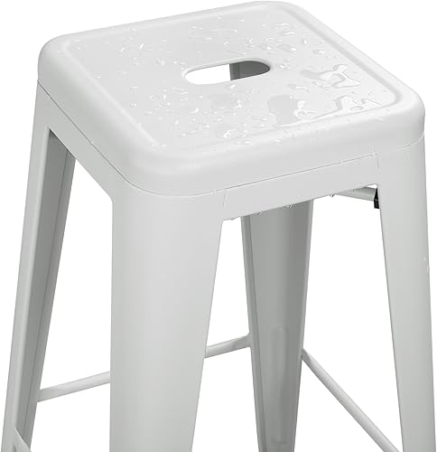 Miniatura 7 de Yaheetech Juego de 4 taburetes de bar de metal de 30 pulgadas, herramientas de barra sin espalda, sillas de bar apilables industriales con