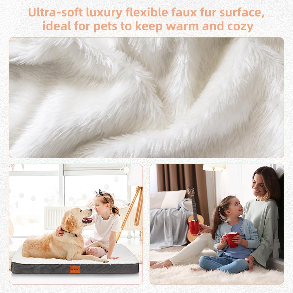 KYG Cuscino per Cani Taglia Grande,Letto per Cani,Cuccia Cane Interno in Uovo Foam,Materassino per Cani con Fodera Impermeabile,Divano per Cani Sfoderabile e Lavabile,Bianco Grigio,105x70x8cm