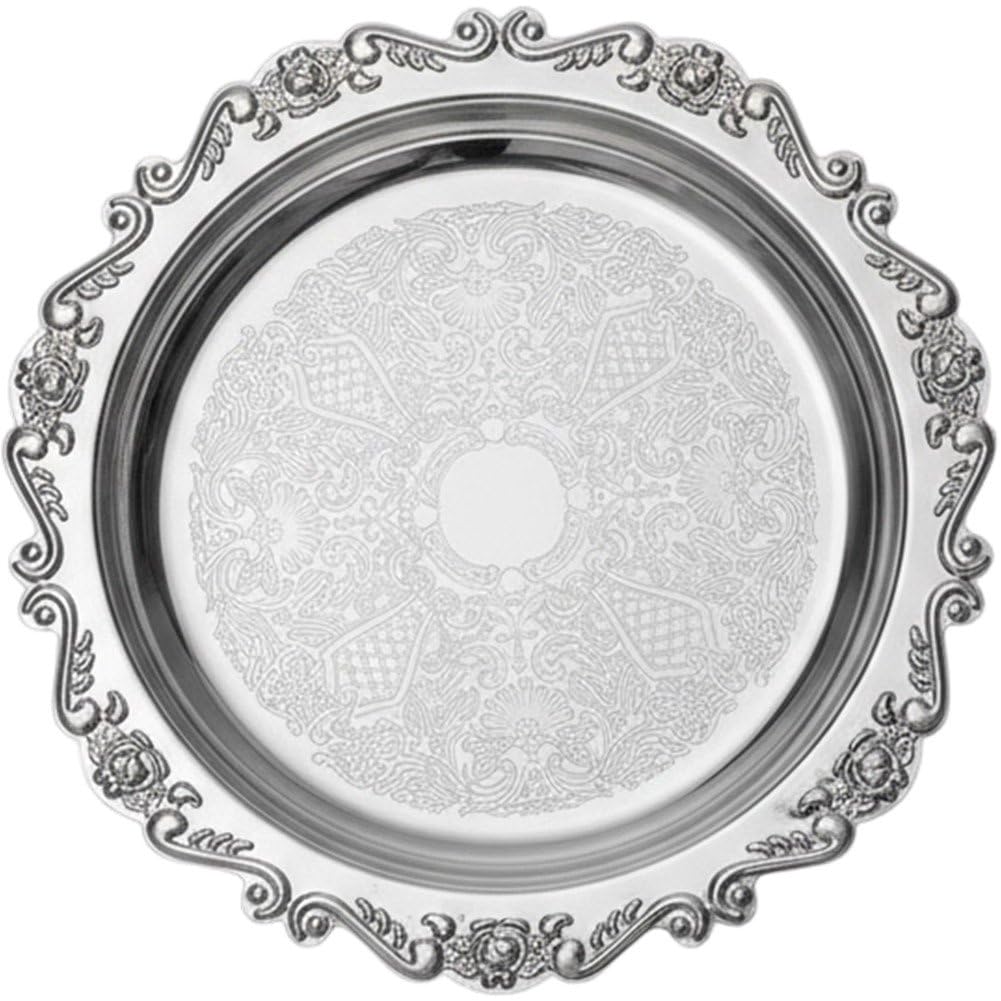 Sslvya Round Serving Tray, Metal Serving Platters, Vintage Dessert Snack Platter, Decorative Trays for Coffee Table, Fruits Party Displays