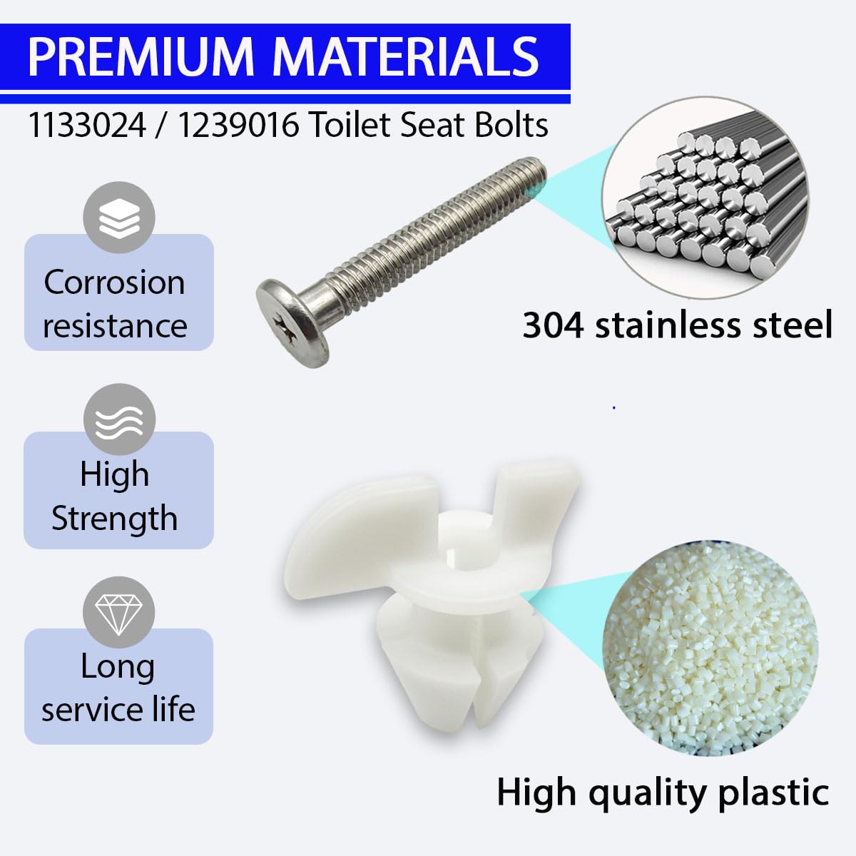 Upgrade 1133024 1239016 Toilet Seat Bolts & Screws for Kohler Hardware Pack - Includes Stainless Steel Bolts, Nuts, Metal Washers & Rubber Washers