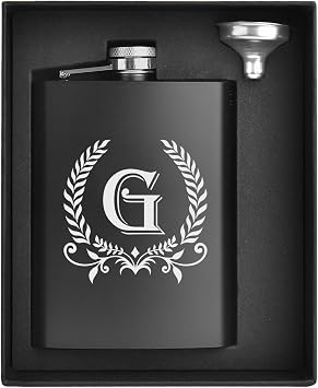 ELEGANTPARK Groomsmen Gifts Liquor Flask for Men Engraved Letter G 8 oz | Personalized gifts for him, dad, groom, wedding, birthday, Christmas, New Year, monogram, stainless steel, funnel
