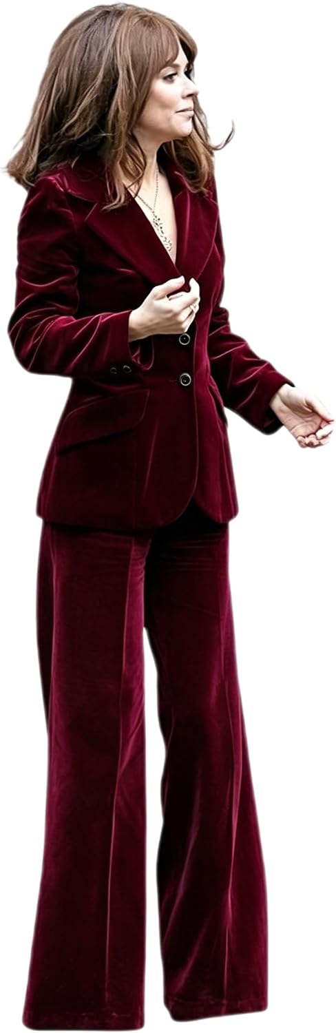 Women's Velvet Suit 2Pcs Single Breasted Button Notch Lapel Tuxedos Office