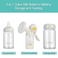 Vista 2 de COMI Botella de almacenamiento y recolección de leche materna de cuello ancho de vidrio, paquete de 4, 6 oz con disco de sellado de anillo de rosca