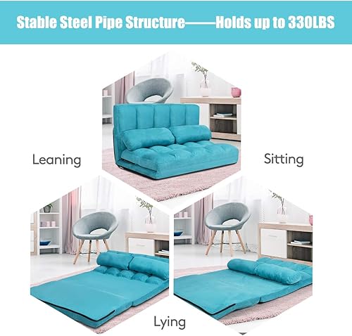 Miniatura 41 de Giantex Sofá de suelo ajustable, sofá cama plegable perezoso ajustable en 6 posiciones, funda de tela de gamuza, sofá de juegos de suelo con 2