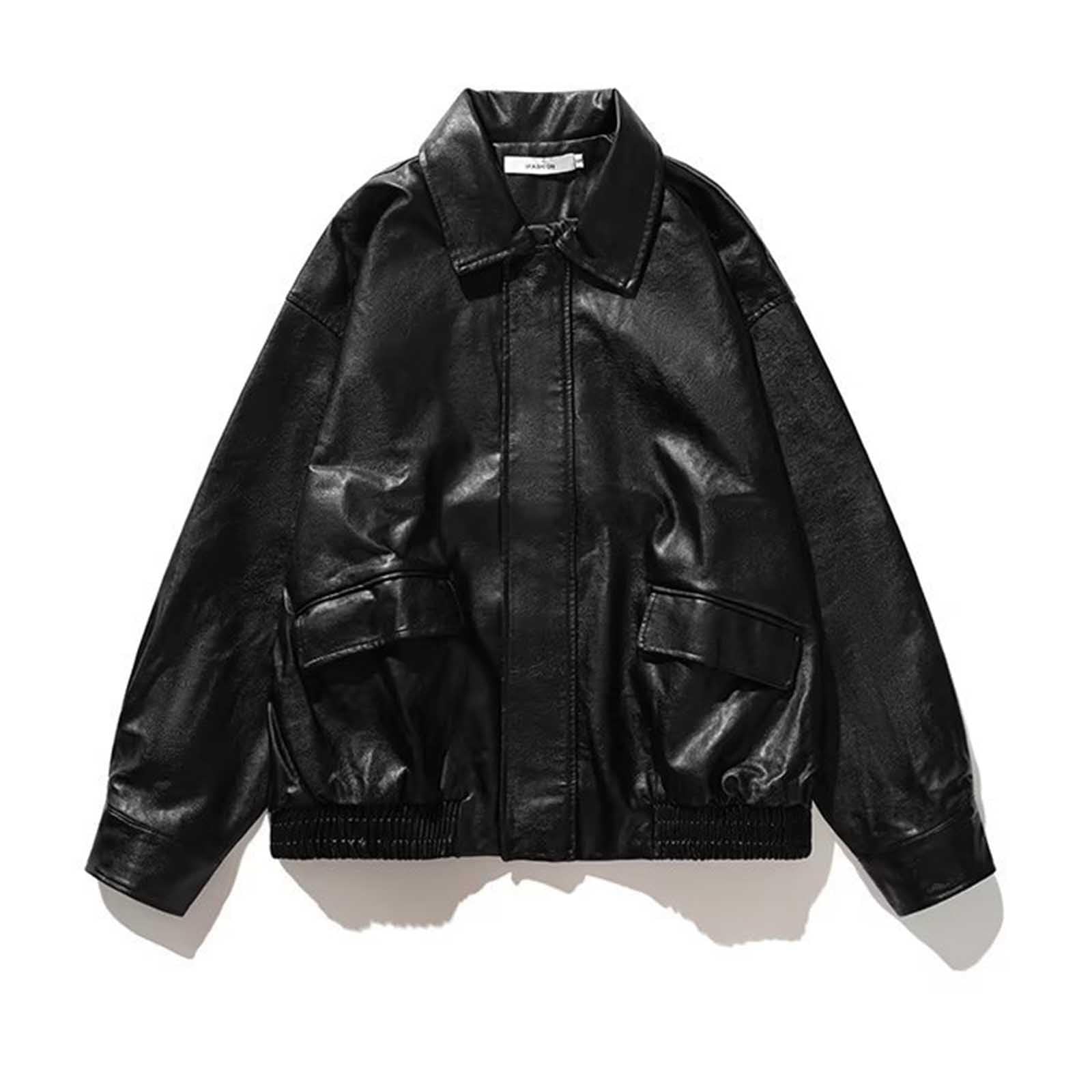 Bomberjacke Damen Vintage Reißverschluss Umlegekragen Langarm Lederjacke
