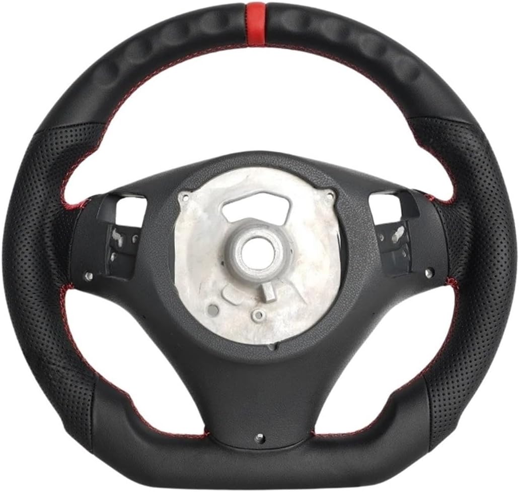 Leather Steering Wheel Compatible For BMW E90 E92 E93 M3 328i 335i 135i E60 Steering Wheel Flat Bottom Red Stripe Car Accessories 2005-2012(Black Big Holes)