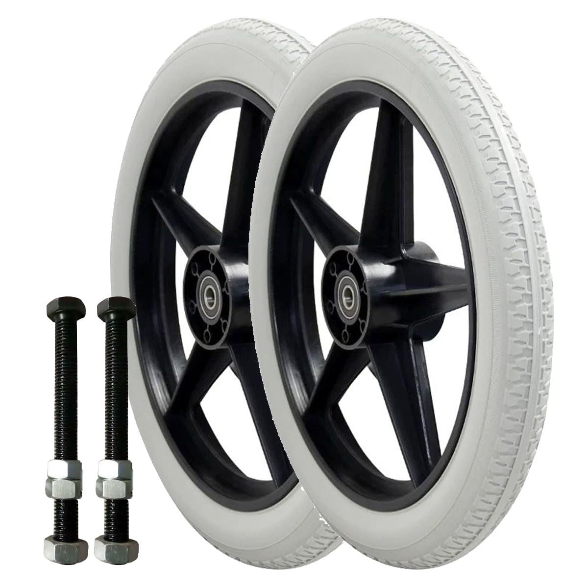 Ruedas de Repuesto para Silla de Ruedas de 12 Pulgadas, Ruedas manuales para Silla de Ruedas, Ruedas traseras antipinchazos, Ruedas sólidas, 2 Piezas, Ruedas de Goma Gris con Tornillos