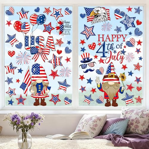 Image of 119PCS 4th of July Window Clings for Glass Windows, USA 250th Independence Day Decorations, Patriotic Static Cling Window Stickers Reusable for Home Office Party Decor, Red White Blue Window Decals