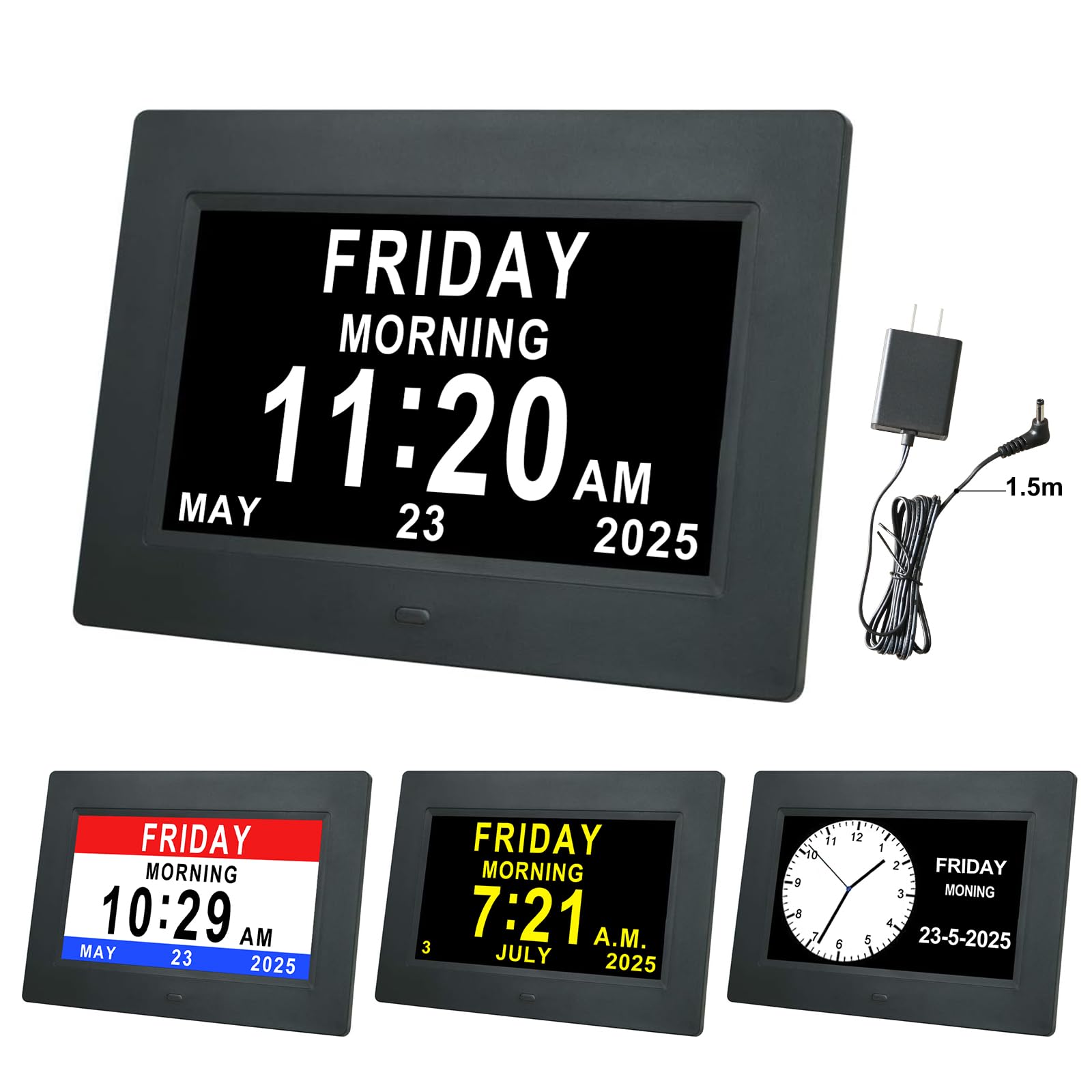 Orologio digitale con calendario giornaliero della demenza, 12 opzioni di allarme, extra large, non abbreviato, giorno e mese, per perdita di memoria, per persone con problemi di vista, anziani
