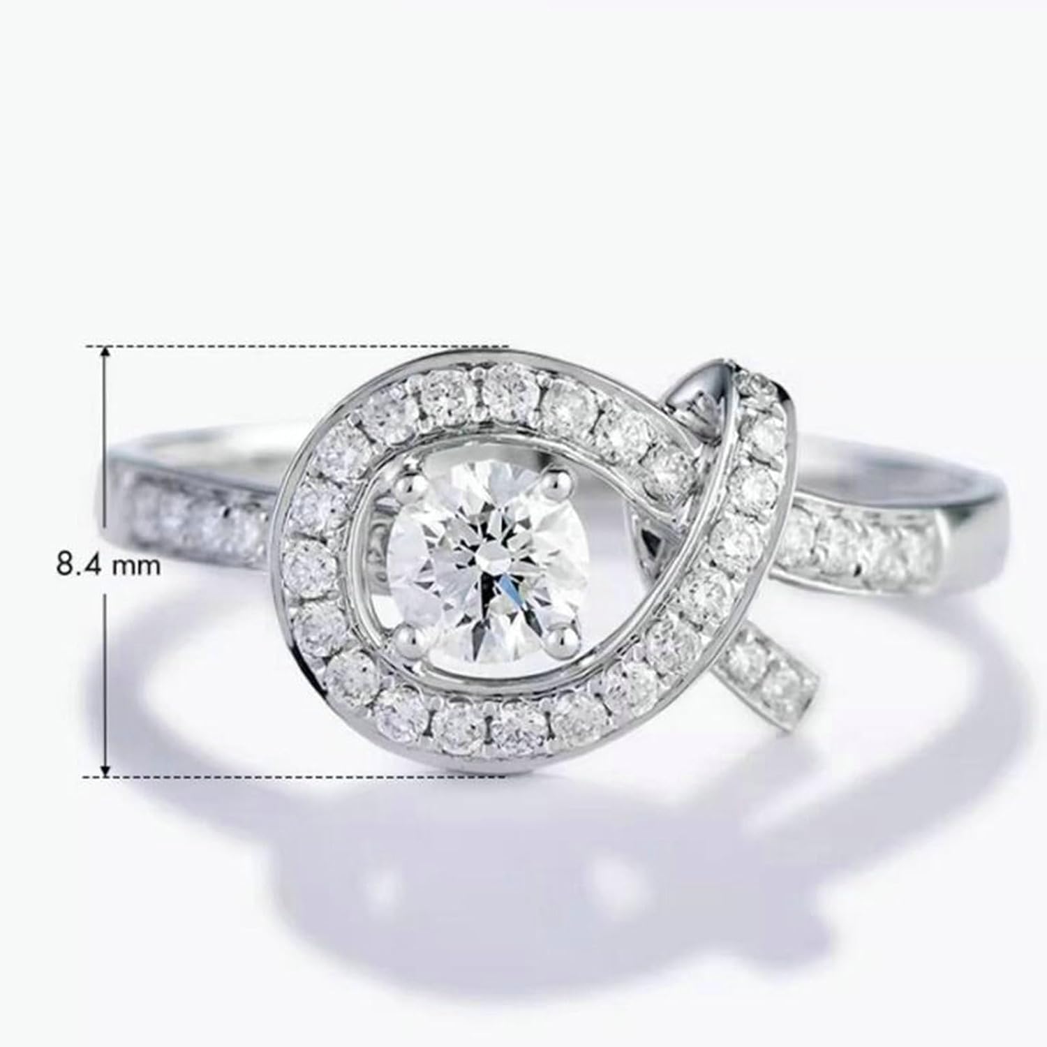 14K Solid Gold Wedding Ring 9/14/18K White Gold/Platinum Ribbon with 0.3ct Round Diamond, Band Rings for Her