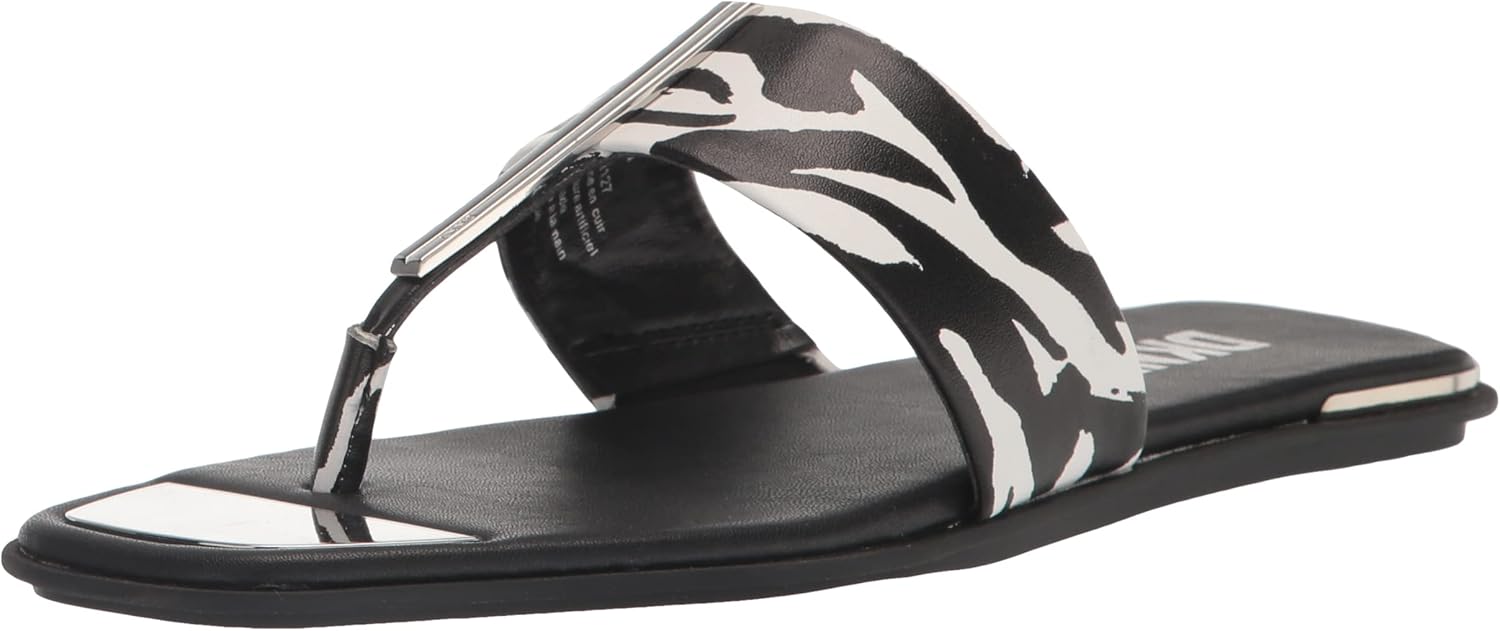 DKNY Women's Comfortable Chic Shoe Deja Flat Sandal, Black/White, 10