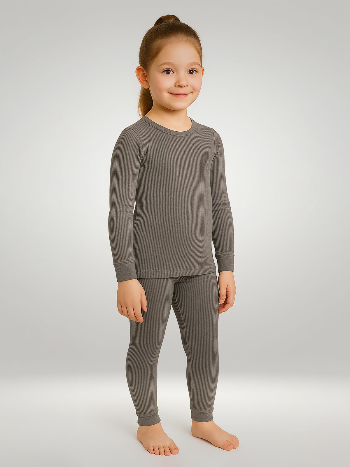 Lux Cozi HEATEK Girl's Round Neck Full Sleeves Thermal Set_HEATEK_333_Girls_FSO_TRO_CM_70_Set Charcoal Melange 3