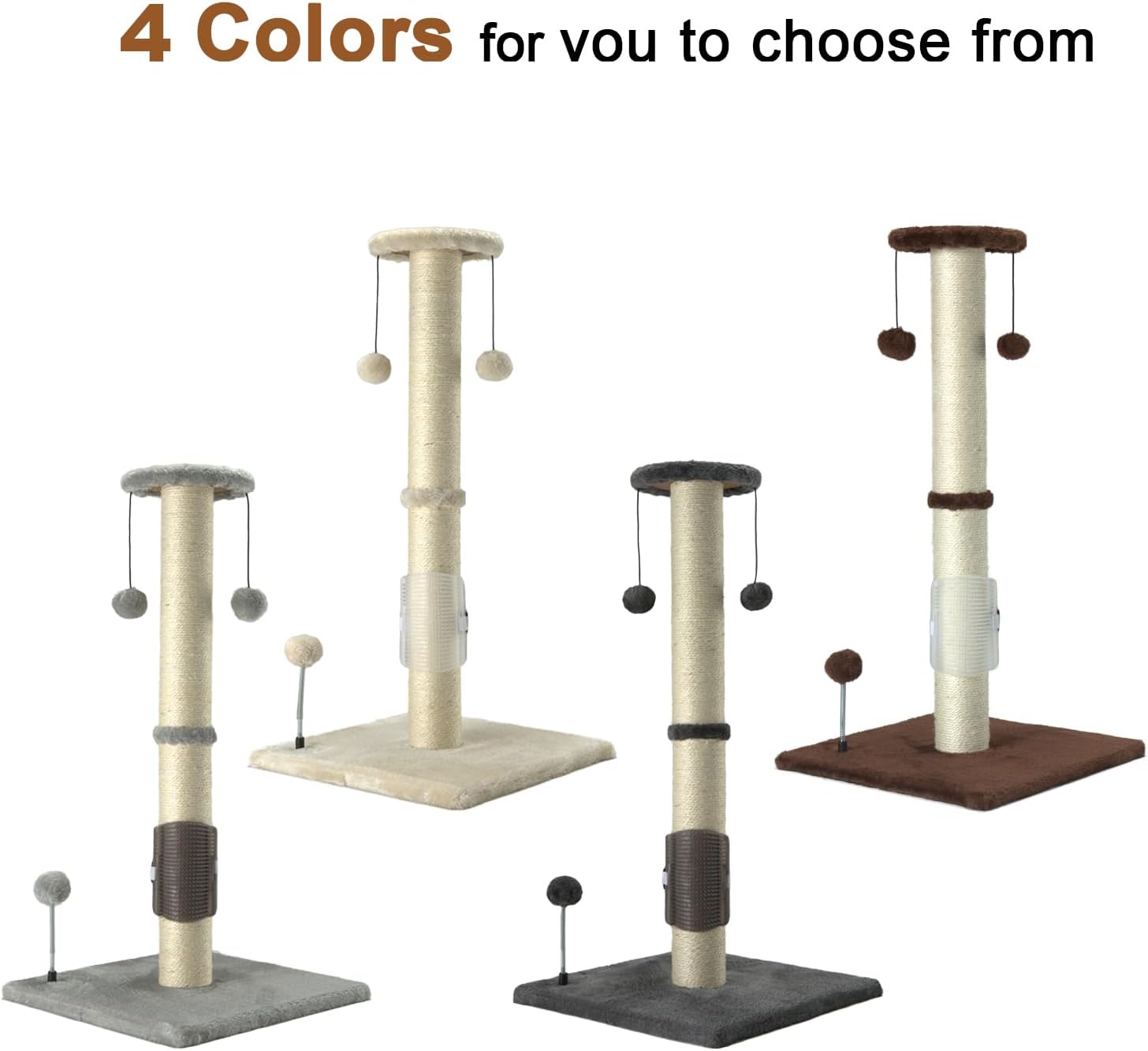 32" Tall Sisal Rope Cat Scratching Post with Hanging Ball and Brush