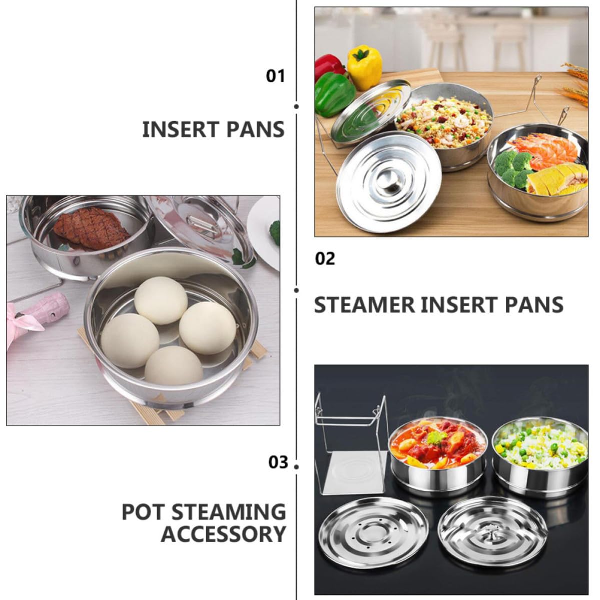 Vaporera de Doble Capa de Acero Inoxidable Plata para Cocinar al Vapor