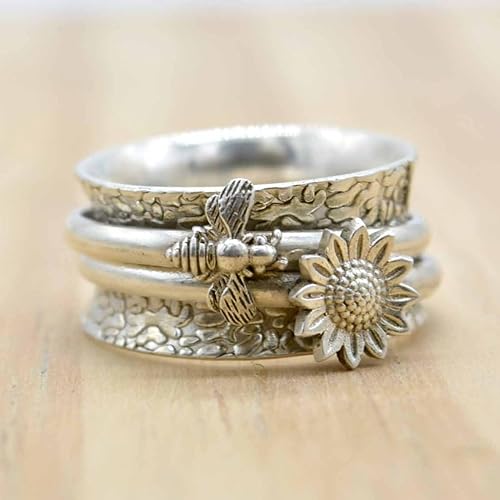 Miniatura 83 de Boho Spinner Ring, Mothers Day Gift, Silver 925 Women Ring, Sterling Silver 925 Ring, Fidget Spinner Ring,Women Silver Anxiety Ring