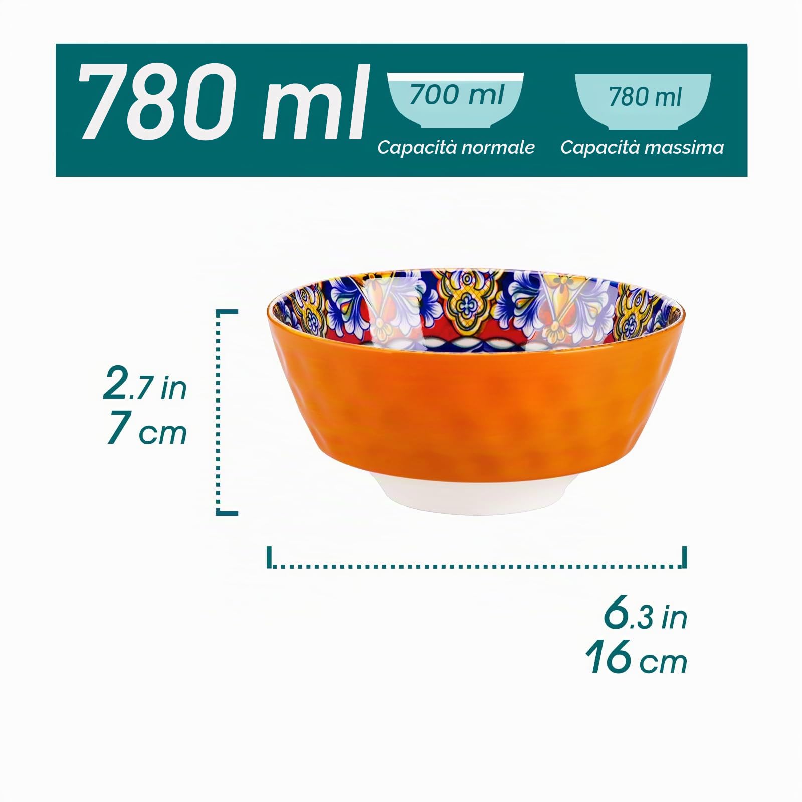 vancasso SIMI Ciotola per Cereali, 780ml Insalatiera in Ceramica, Ciotole per Zuppe, Ciotole per Minestre, Ciotole Colazione da Cucina, Adatto a microonde e lavastoviglie, Set di 6, Stile Boho